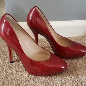 LK Bennett red burgundy stacked heel pump 37.5